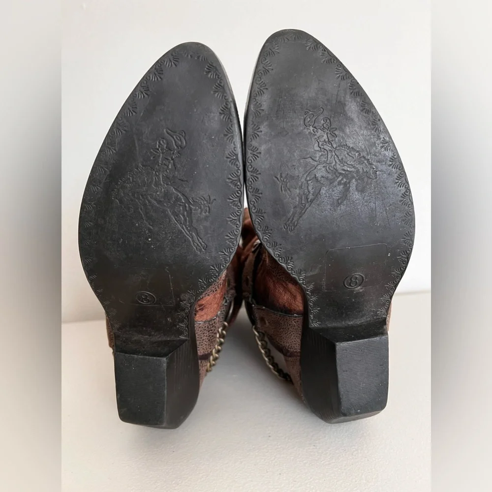 Leather Collection  Harness Strap Metal Tip Women’s Brown   Cowboy Boots Size 8_6
